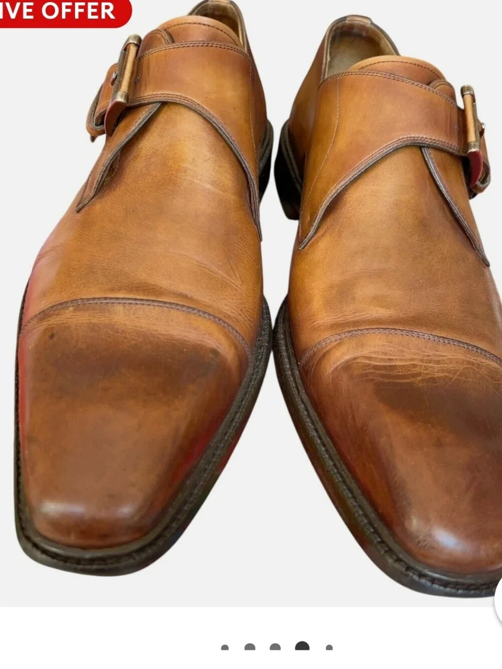 Magnanni Cognac Cap Toe Single Monk Strap Oxfords 8 1/2